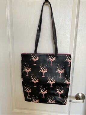 fluff Black Tote with Pink Cocktail Dancer Pattern